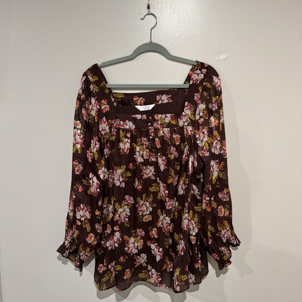 LC Lauren Conrad Floral Blouse in Brown and Pink